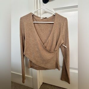 Astr The Label Beige Ribbed Knit Top